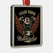 パーソナライズバイクもしくは自転車に乗る人モーターサイクルモーターウィングガレージ メタルオーナメント (右)