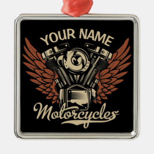 パーソナライズバイクもしくは自転車に乗る人モーターサイクルモーターウィングガレージ メタルオーナメント