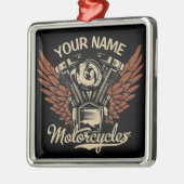 パーソナライズバイクもしくは自転車に乗る人モーターサイクルモーターウィングガレージ メタルオーナメント (左)