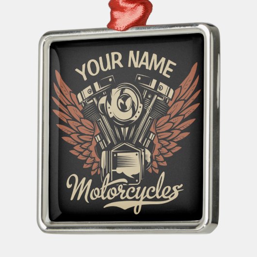 パーソナライズバイクもしくは自転車に乗る人モーターサイクルモーターウィングガレージ メタルオーナメント (左)