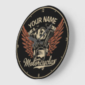 パーソナライズバイクもしくは自転車に乗る人モーターサイクルモーターウィングガレージ ラージ壁時計 (傾斜)