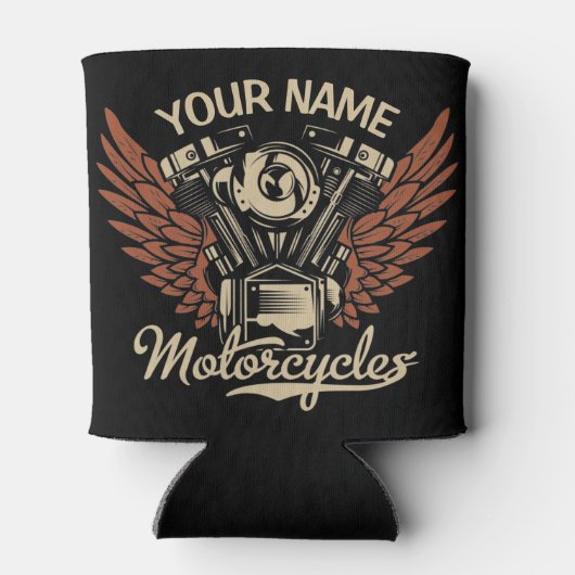 パーソナライズバイクもしくは自転車に乗る人モーターサイクルモーターウィングガレージ 缶クーラー (裏面)