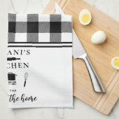 パーソナライズバッファロープレイドキッチンハートホームホワイト キッチンタオル (四つ折り)