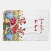 パーソナライズバラとブルーアジサイフローラ キッチンタオル (横)