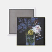 パーソナライズバラチューリップ水晶の花瓶でライラック マグネット (正面/裏面)