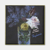 パーソナライズバラチューリップ水晶の花瓶でライラック マグネット (正面)