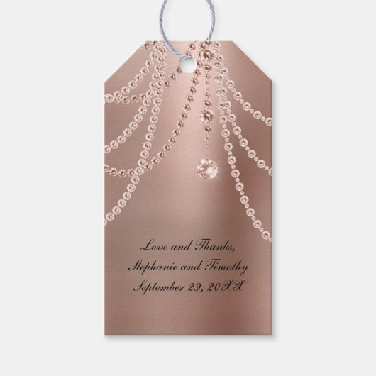 パーソナライズバラ金ゴールドパールダイヤモンドきらきら光るズ結婚 ギフトタグ (正面)