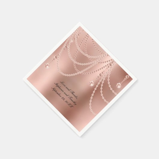 パーソナライズバラ金ゴールドパールダイヤモンドきらきら光るズ結婚 スタンダードカクテルナプキン (角)