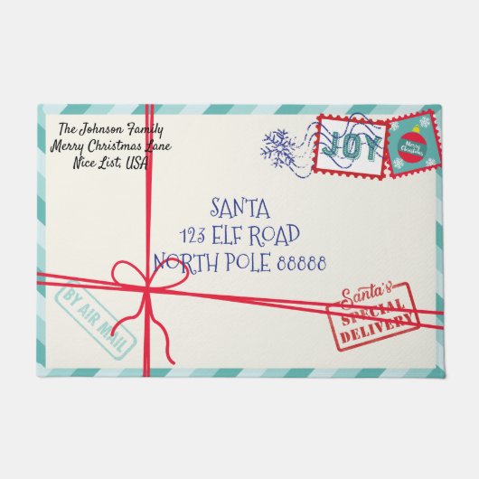 パーソナライズパーセルサンタレタークリスマス ドアマット (正面)