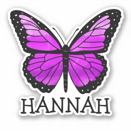 パーソナライズパープルバタフライガールの名前シール シール (正面)