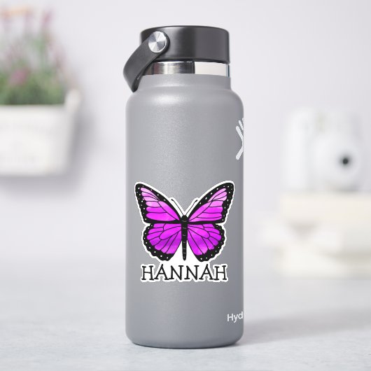 パーソナライズパープルバタフライガールの名前シール シール (HydroFlask)