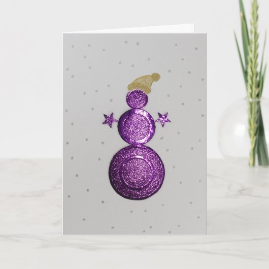 パーソナライズパープル雪だるまとシルバースター シーズンカード (正面)