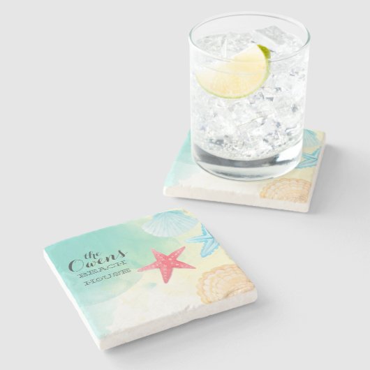 パーソナライズビーチハウスコースター ストーンコースター (横)