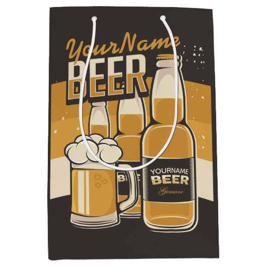 パーソナライズビールボトル泡だらけのマグカップ醸造バー ミディアムペーパーバッグ (正面)