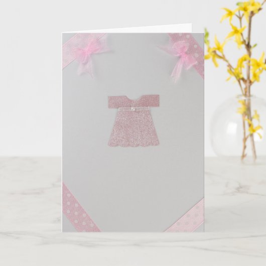 パーソナライズピンクの赤ちゃん女の子のドレス洗礼 カード (黄色い花)