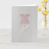 パーソナライズピンクの赤ちゃん女の子のドレス洗礼 カード (黄色い花)