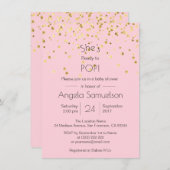パーソナライズピンクの金ゴールドのベビーシャワーをぽんと鳴らすために用意して下さい 招待状 (正面/裏面)