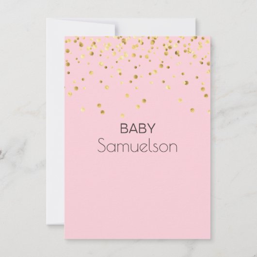 パーソナライズピンクの金ゴールドのベビーシャワーをぽんと鳴らすために用意して下さい 招待状 (裏面)