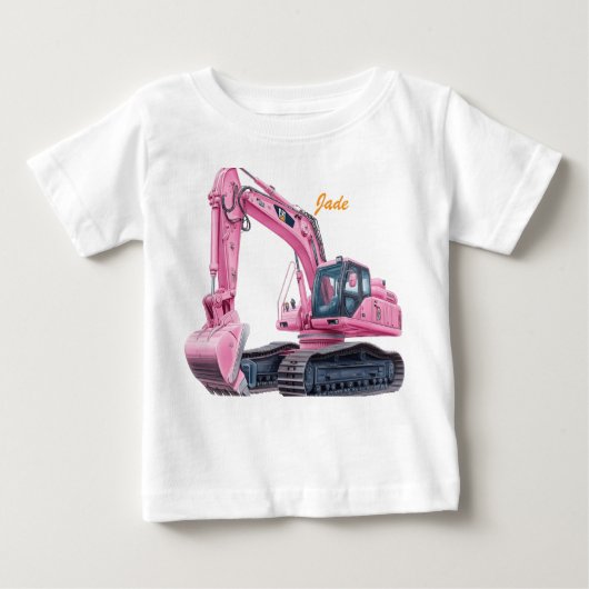 パーソナライズピンクショベル幼児用Tシャツ ベビーTシャツ (正面)