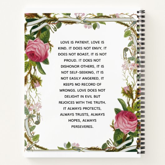 パーソナライズピンクローズミニマルフローラグリーンリーフ ノートブック (裏面)