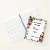 パーソナライズピンクローズミニマルフローラグリーンリーフ ノートブック (内部)