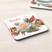 パーソナライズピンクローズ秋葉赤 コースター (左側)