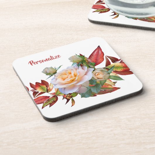 パーソナライズピンクローズ秋葉赤 コースター (左側)