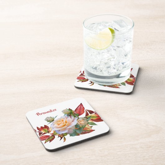 パーソナライズピンクローズ秋葉赤 コースター (右側)