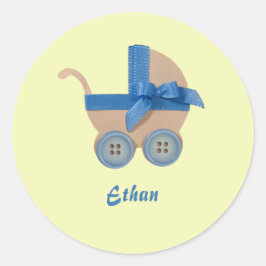 パーソナライズピーチとブルーのベビーキャリッジ ラウンドシール