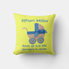 パーソナライズピーチブルーのベビーキャリッジのベビーシャワー クッション