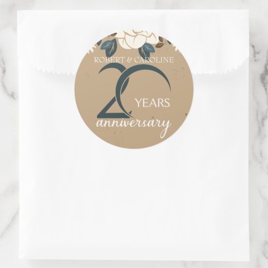 パーソナライズフラワーの20周年結婚記念日 ラウンドシール (バッグ)