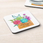パーソナライズフローラバスケットピンクブルーグリーン花 コースター (左側)