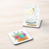 パーソナライズフローラバスケットピンクブルーグリーン花 コースター (右側)