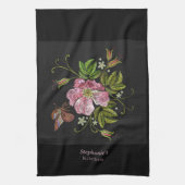 パーソナライズフローラ刺繍パターンブラックバックガー キッチンタオル (縦)