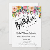 パーソナライズフローラ開花スクリプトバースデーパーティー 招待状 (正面/裏面)
