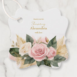 パーソナライズブライダルシャワーピンクのバラ フェイバータグ