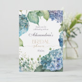 パーソナライズブライダルシャワーブルーアジサイ サンキューカード (スタンド正面)