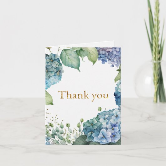 パーソナライズブライダルシャワーブルーアジサイ サンキューカード (正面)