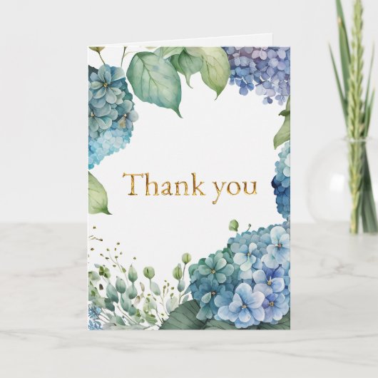 パーソナライズブライダルシャワーブルーアジサイ サンキューカード (正面)