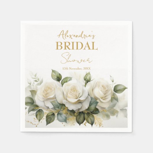 パーソナライズブライダルシャワーホワイトローズ スタンダードカクテルナプキン (正面)