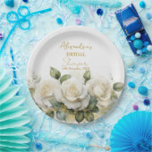 パーソナライズブライダルシャワーホワイトローズ ペーパープレート (パーティー)