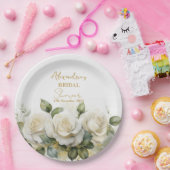 パーソナライズブライダルシャワーホワイトローズ ペーパープレート (パーティー)