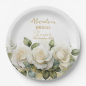 パーソナライズブライダルシャワーホワイトローズ ペーパープレート (正面)