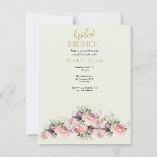 パーソナライズブライダルブランチローズブーケ 招待状 (正面)