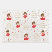 パーソナライズブルネットクリスマスバレリーナ ラッピングペーパーシート (正面3)