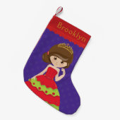 パーソナライズブルネットクリスマスプリンセス スモールクリスマスストッキング (正面 (吊り時))