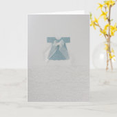 パーソナライズブルー男の赤ちゃんドレスと白い弓 カード (黄色い花)