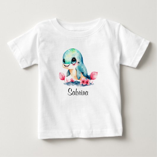 パーソナライズベビーキッズ子ドルフィンウォーター色 ベビーTシャツ (正面)