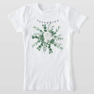 パーソナライズホワイトローズブーケ葉ユーカリ Tシャツ