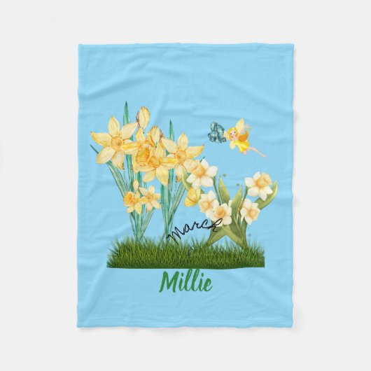 パーソナライズマーチ誕生花&石 フリースブランケット (正面)